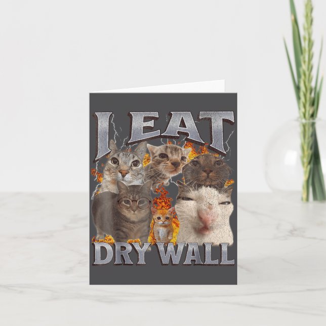 I Eat Drywall Funny Cat Meme Bootleg Graphic  Card (Front)