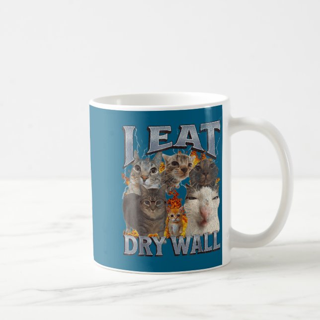 I Eat Drywall Funny Cat Meme Bootleg Graphic  Coffee Mug (Right)