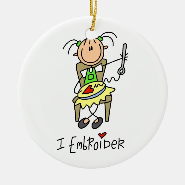 I Embroider Stick Figure Ceramic Ornament (Front)