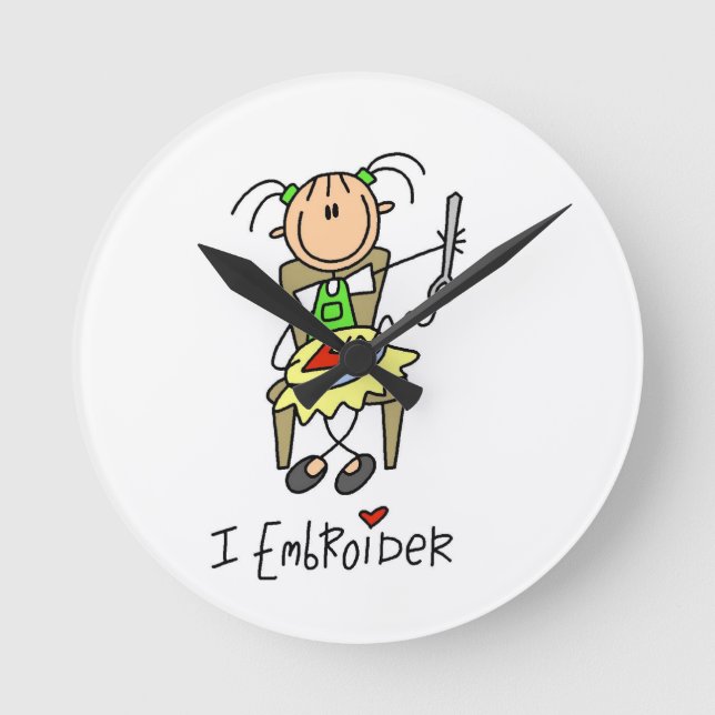 I Embroider Stick Figure Round Clock (Front)