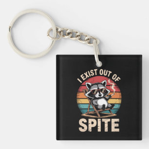 I Exist Out Of Spite Funny Raccoon Vintage Keychain