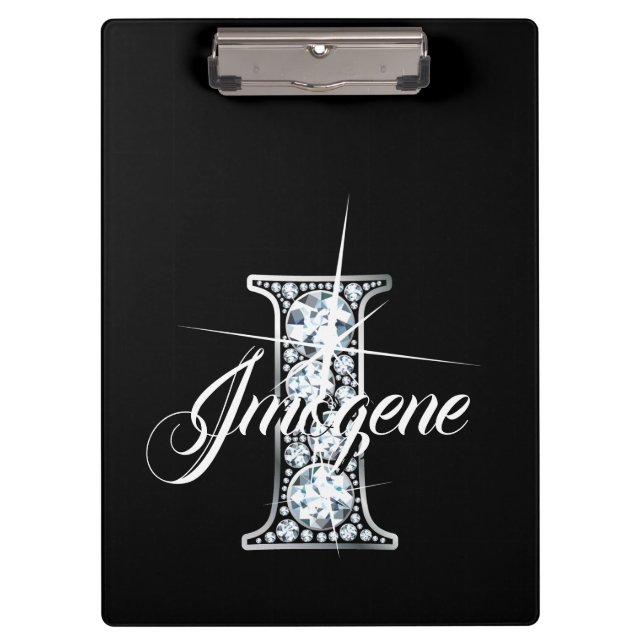 I Faux Diamond Bling Monogram Clipboard (Front)