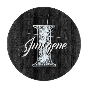I Faux Diamond Bling Monogram Cutting Board