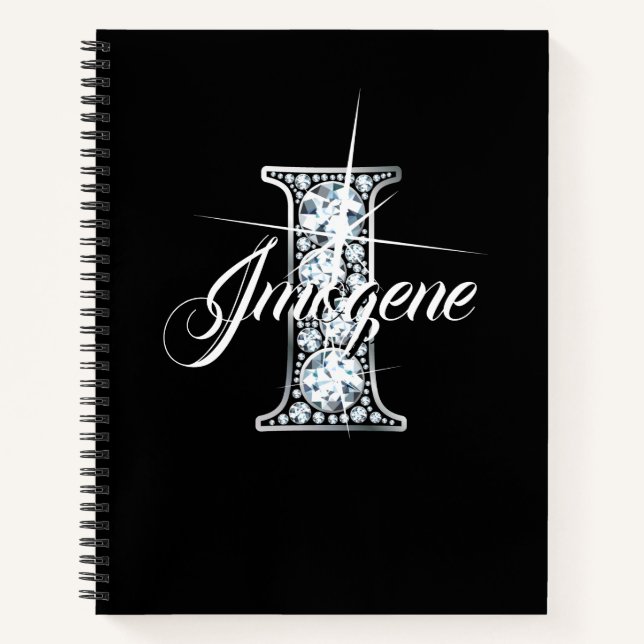 I Faux Diamond Bling Monogram Notebook (Front)