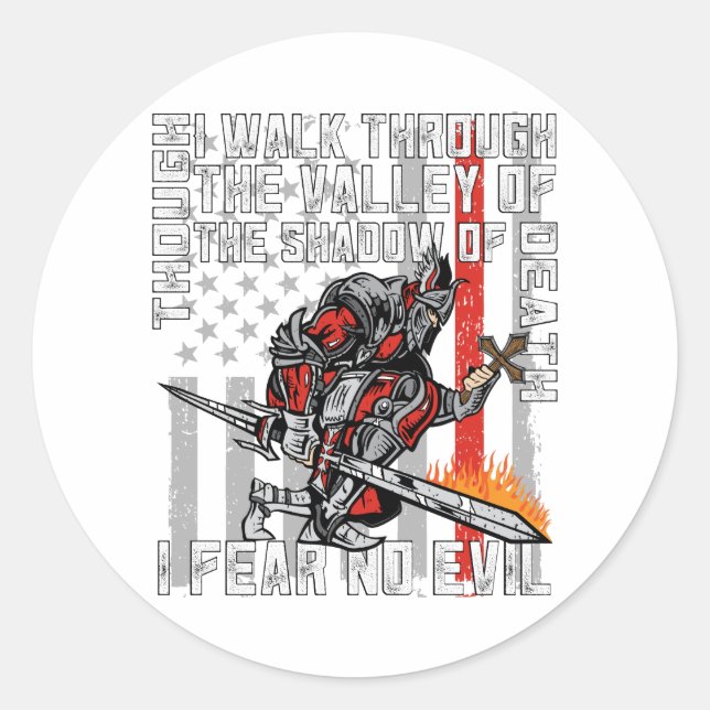 I Fear No Evil Firefighter Crusader Classic Round Sticker (Front)