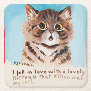 I Fell in Love With a Lovely Kitten (Myself) Square Paper Coaster