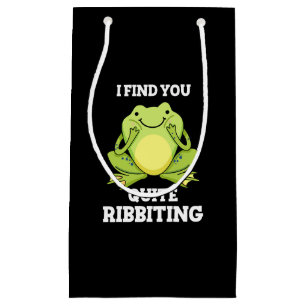 I Find You Quite Ribbiting Funny Frog Pun Dark BG Small Gift Bag