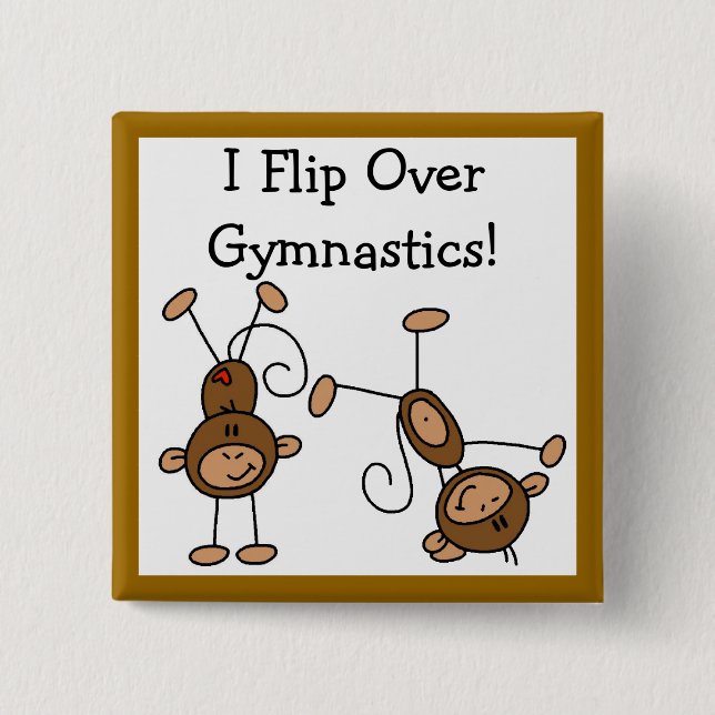 I Flip Over Gymnastics 2 Inch Square Button (Front)