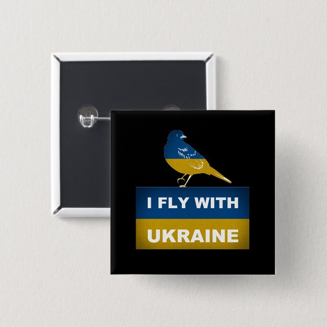 I Fly With Ukraine, National Nightingale Bird 2 Inch Square Button (Front & Back)