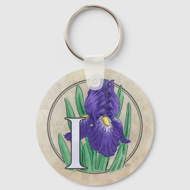 I for Iris Flower Monogram Keychain (Front)