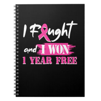 I Fought And I Won 1 Year Free Breast Cancer Aware Notebook