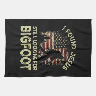 I Found Jesus Still Looking Bigfoot Funny Summer C Kitchen Towel
