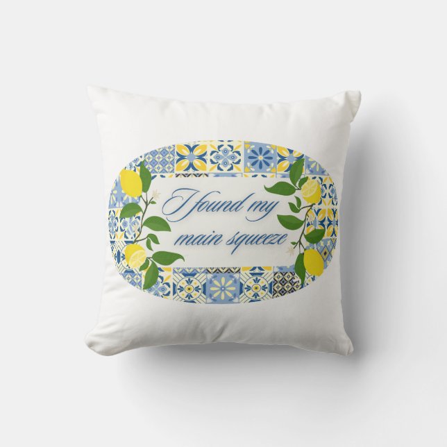 I Found My Main Squeeze | Lemon Coastal Wedding  Throw Pillow (Front)