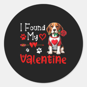 I Found My Valentine Beagle With Flower Cute Heart Classic Round Sticker