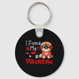I Found My Valentine Pekingese With Flower Cute He Keychain