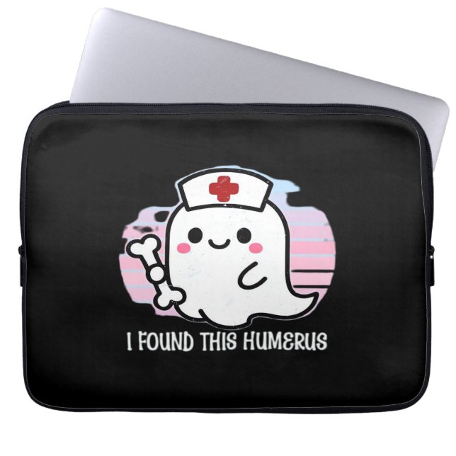 I Found This Humerus Funny Halloween Nurse Ghost B Laptop Sleeve (Front)