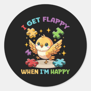 I Get Flappy When I'm Happy Cute Bird Autism Aware Classic Round Sticker