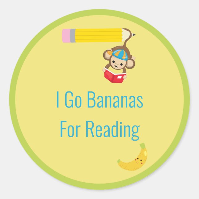 I Go Bananas for Reading Hanging Monkey  Classic Round Sticker (Front)