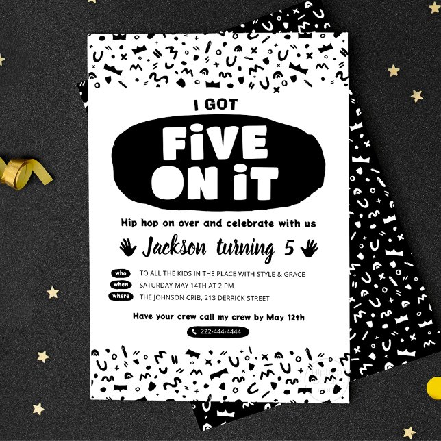 I Got Five On It, 90s Hip Hop Birthday Old School Invitation Postcard (Creator Uploaded)