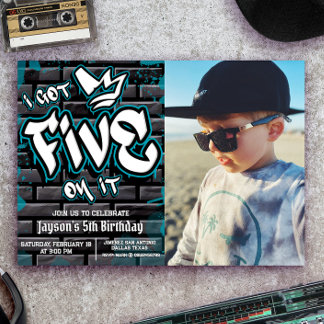 I got Five on it - Boy 5th Birthday with Picture Invitation