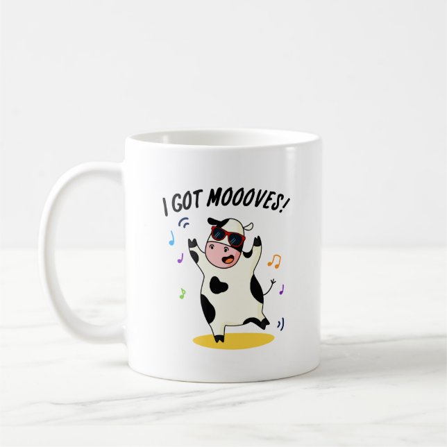 I Got Moooves Funny Dancing Cow Pun  Coffee Mug (Left)