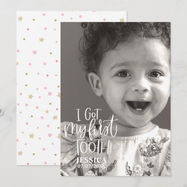 I Got my First Tooth Personalized Girl Photo Card (Front/Back)