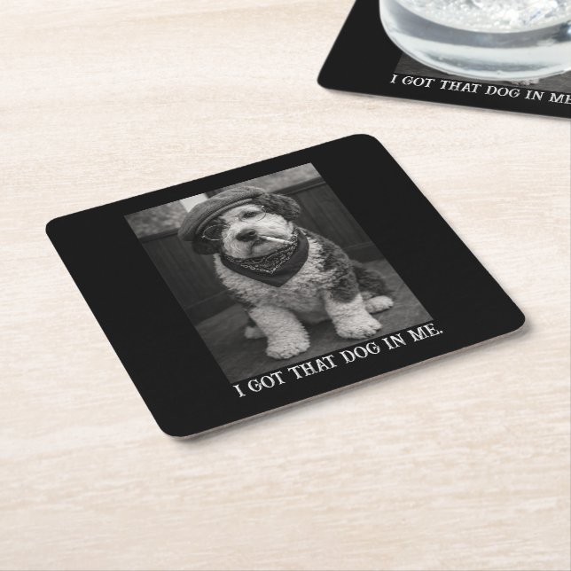 I Got That Dog In Me Funny Sheepadoodle Photo Square Paper Coaster (Angled)