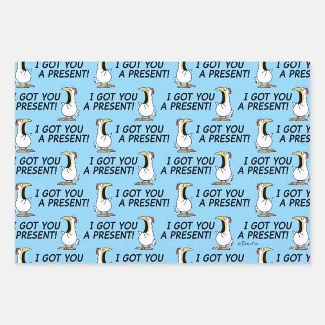 I GOT YOU A PRESENT! shouty chicken Wrapping Paper Sheet (Front 3)