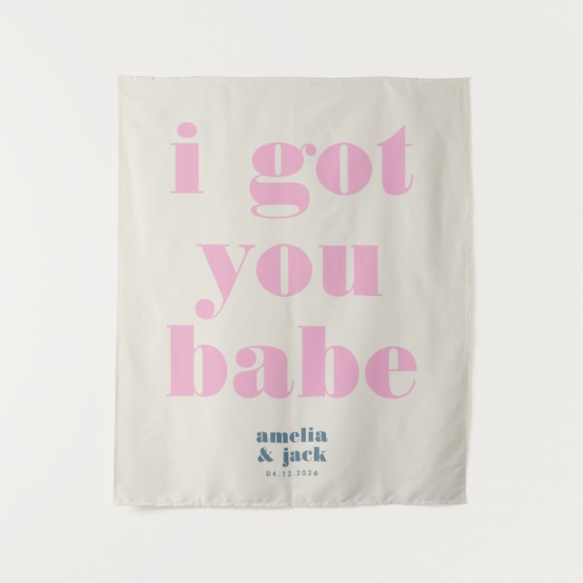I Got You Babe Bright Pink Bold Wedding Backdrop Tapestry (Front)
