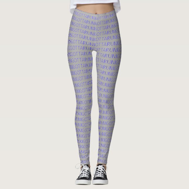 I gotta run blue on grey running leggings (Front)