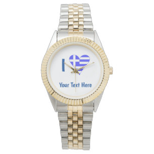 I (Greek Flag Funky Heart) Blue Personalization  Watch