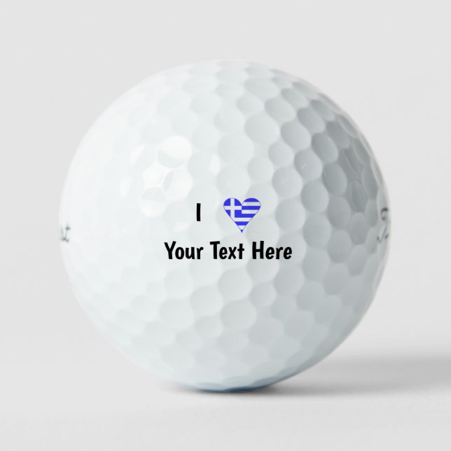 I (Greek Flag Funky Heart) Your Text Golf Balls (Front)