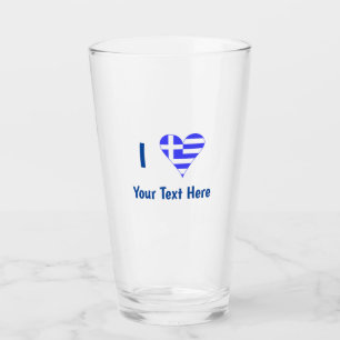 I (Greek Flag Heart) Blue Personalization Drinking Glass