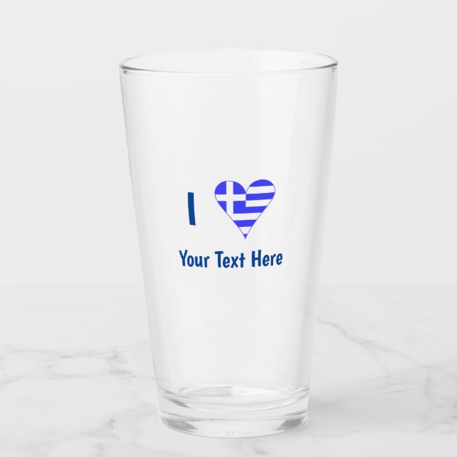 I (Greek Flag Heart) Blue Personalization Drinking Glass (Front)