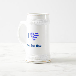 I (Greek Flag Heart) Your Text Beer Stein