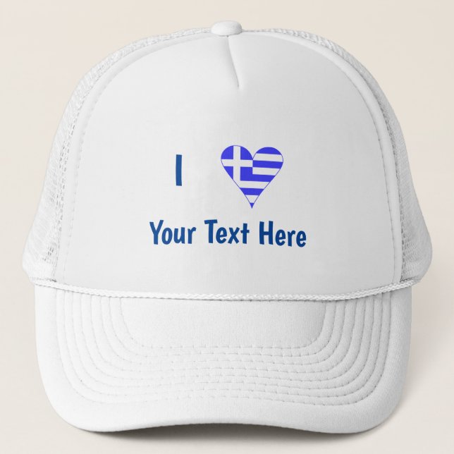 I (Greek Flag Heart) Your Text Trucker Hat (Front)