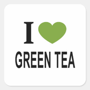 I ❤️ GREEN TEA with green heart I LOVE GREEN TEA Square Sticker