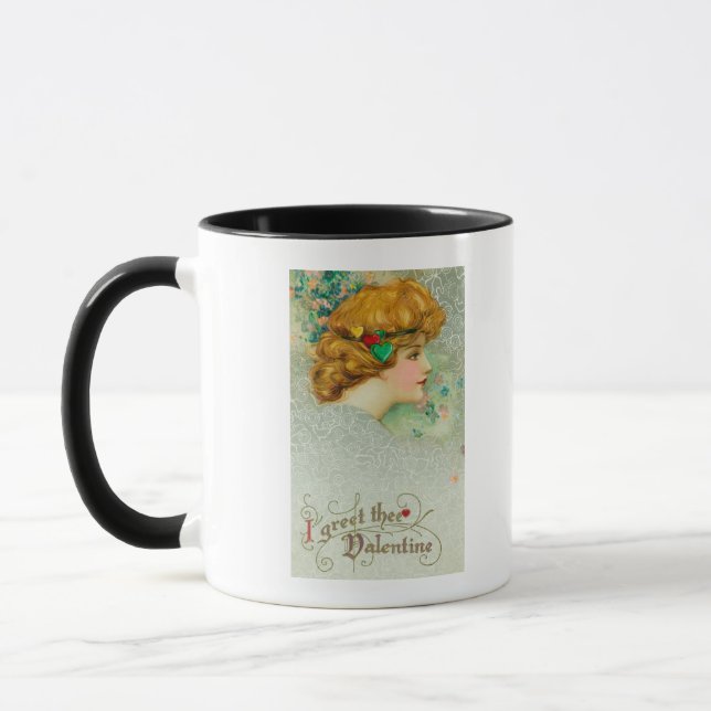I Greet Thee Valentine Woman Mug (Left)