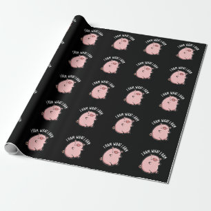I Ham What I Ham Funny Pig Pun Dark BG Wrapping Paper