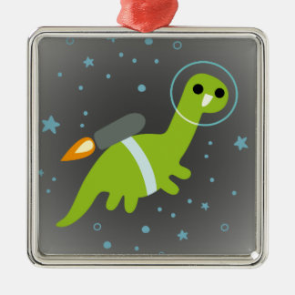 “I Has Jetpack!” Flying Brontosaurus with Jetpack Metal Ornament