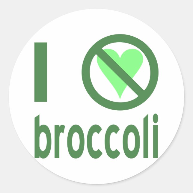 I Hate Broccoli Green Text Classic Round Sticker (Front)