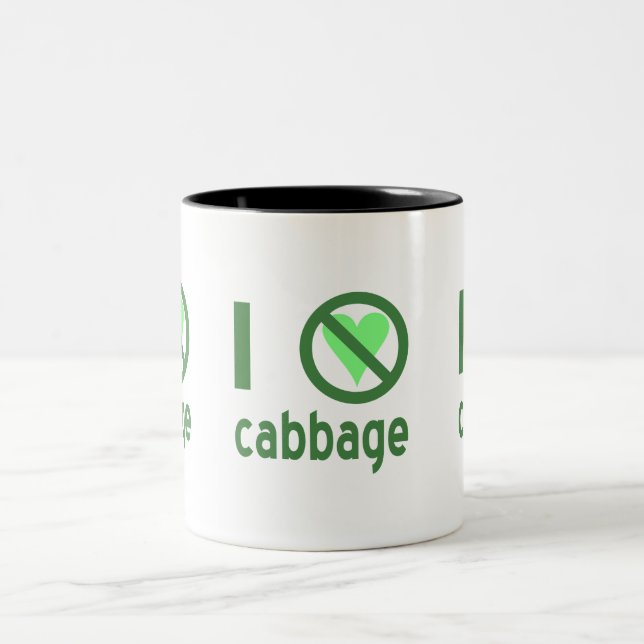 I Hate Cabbage Green Text Two-Tone Coffee Mug (Center)