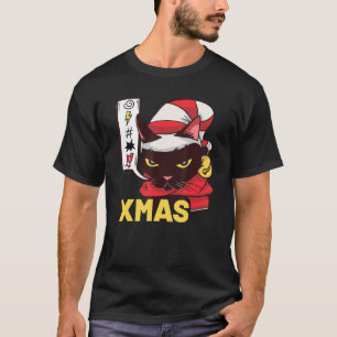 I Hate Christmas Funny Cute Angry Black Cat Face P T-Shirt