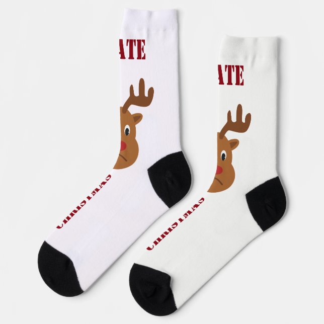 I hate Christmas sad reindeer Postcard Socks (Left)