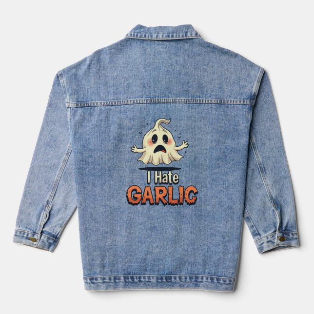 I Hate Garlic Ghost - Funny Halloween Garlic Hater Denim Jacket (Back)