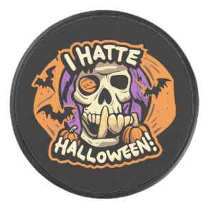 i hate halloween hockey puck