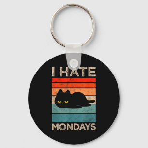 I Hate Mondays Retro Cat – Funny Lazy Cat Keychain