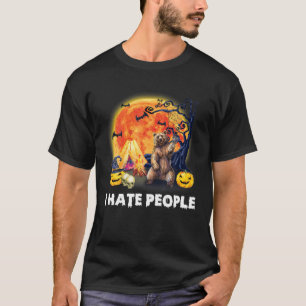 I Hate People Funny Halloween Drinking Beer Pumpki T-Shirt