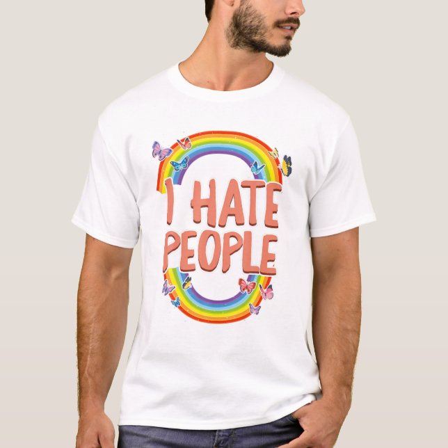 I Hate People, Retro Funny Coffee Sarcastic Introv T-Shirt (Front)