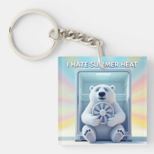 I Hate Summer Heat - Cute Polar Bear In The Fridge Keychain
